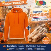 Oranje Hoodie Heren Fruit of the Loom (Maat S) - Koningsdag Kleding - Oranje Trui Heren (Inclusief 2 TLRGolf Wasknijpers)