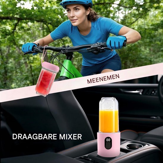 carmdering - Frullatore Portatile - Mini Blender Draagbaar - Elektrische Juicer - Digitale Display - 20800 RPM Snelheid - R16 Bladen -500mAh Batterij - Draadloos Gemak - 1Stuk - Roze van Carmdering — afbeelding 5