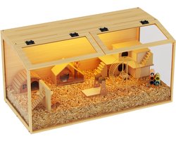 BingoPaw Luxe Houten Hamsterkooi - 100 cm Groot Verblijf - Met Gehard Glas & LED Verlichting - Knaagbestendig & Duurzaam - Geschikt voor Hamsters, Cavia's & Egels - 100.7 x 50 x 50 cm