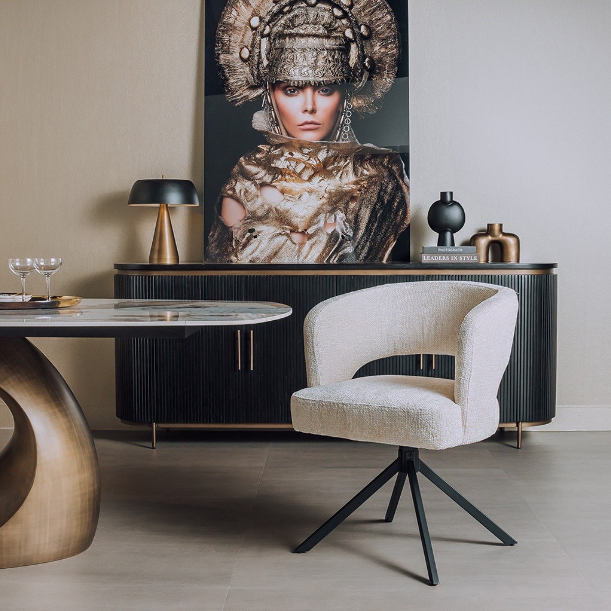 Tower Living Eetkamerstoel Mura - Wit Stof - 62x60x81cm