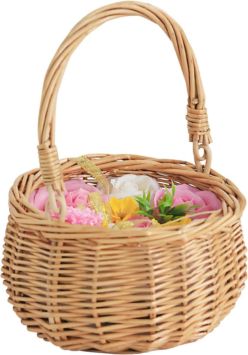 Picknickmand met Handgrepen - Picknick Mandje - Boodschappenmand - Fruitmand - Winkelmand - Rieten Mand - Geel - 16 x 10 x 16 cm - van Imperatoris