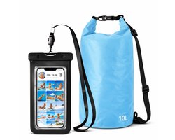 drybag 2 stuks – waterdichte dry bag 10L + telefoon waterdichte hoes – seesack met roll top sluiting en schouderband – waterproof tas en smartphone pouch – outdoor set voor strand, kajak, camping en watersport