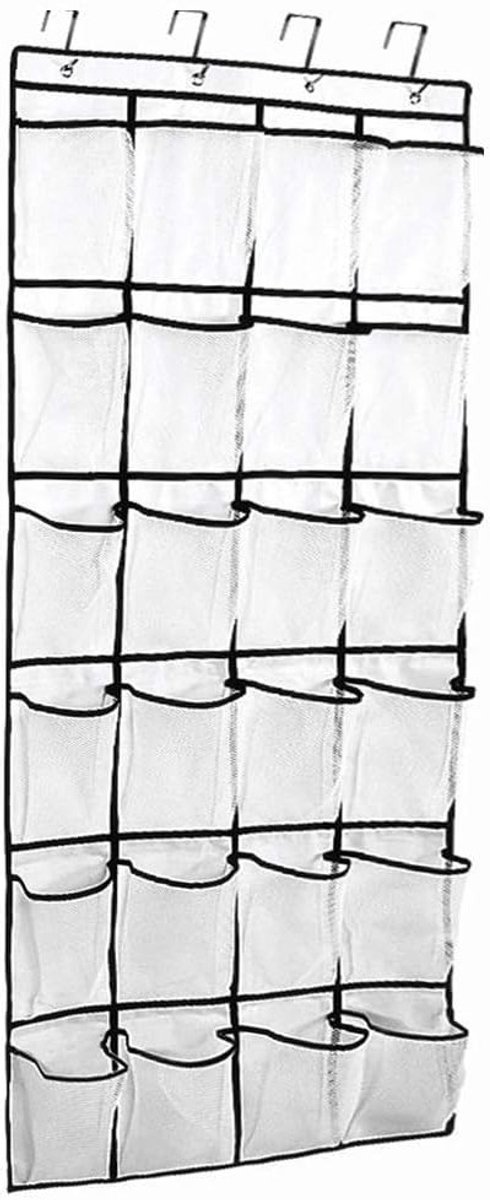 Hanging Organizer met 24 Grote Mesh Zakjes voor Efficiënte Opslag Boven Deur in Slaapkamer en Badkamer met 4 Haken