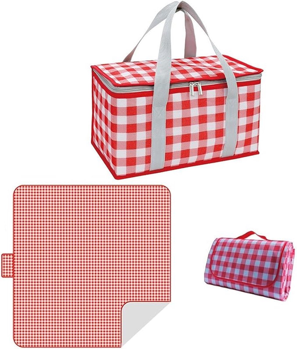 Picknickmand met Picknickkleed - Picknick Mandje - Boodschappenmand - Fruitmand - Winkelmand - Oxford - Rood - 35 x 20 x 20 cm - van Imperatoris