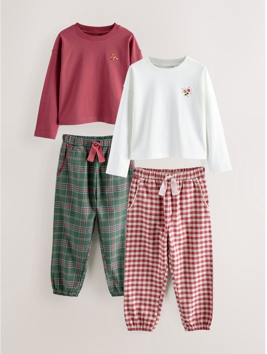 Next - Meisjes - Set van 2 geweven pyjamabroeken met ruiten - Rood