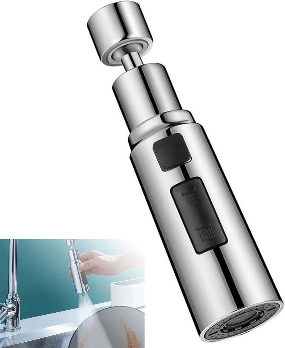 Keuken Kraanverlenging met 3 Modi, Waterbesparende Kraanaccessoire, 360° Draaibaar, Geschikt voor Keuken en Badkamer, 1 Stuk