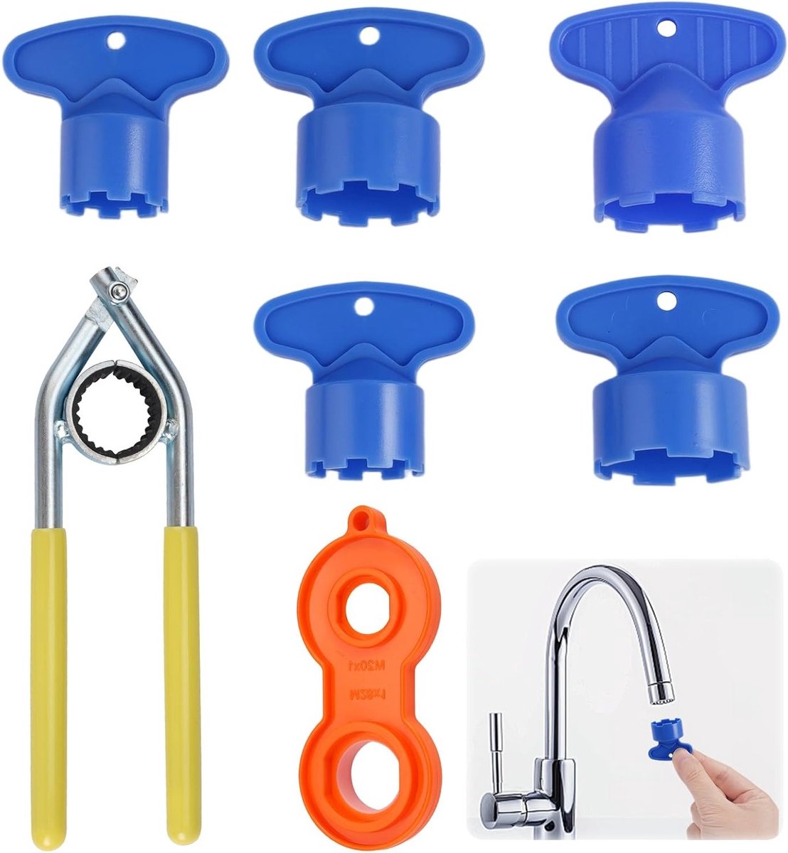 7-delige Jet Regulator Set voor Waterkranen, Verstelbare Aeratoren voor Keuken en Badkamer, Geschikt voor M16/M18/M20/M22/M24/M28 aansluitingen