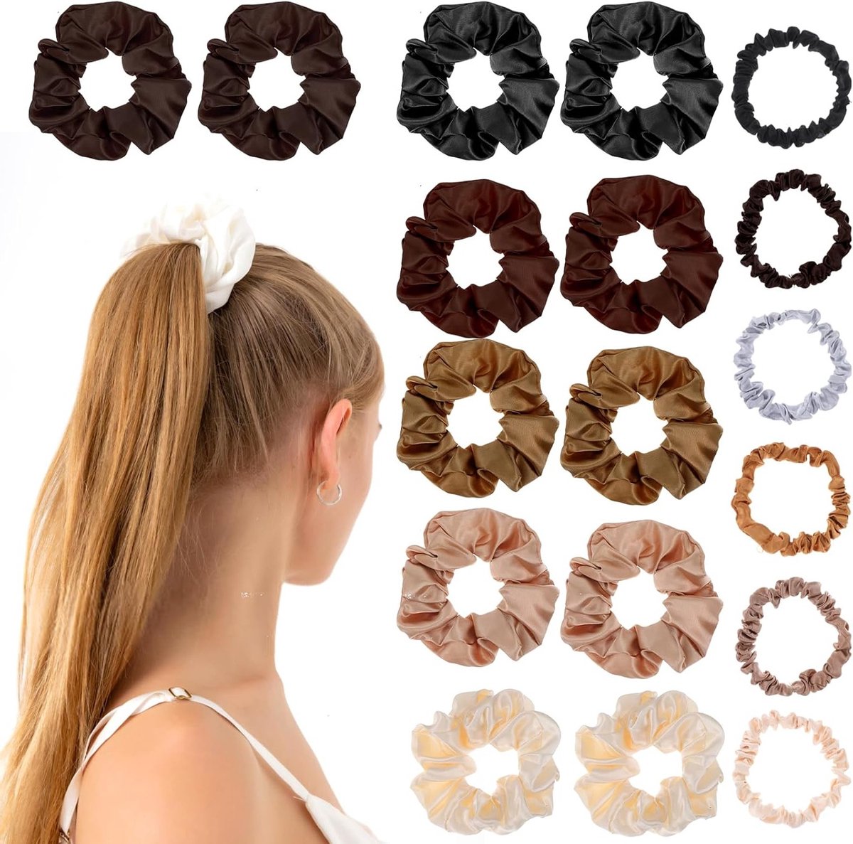 Set van 24 Zachte Satijnen Haar Scrunchies voor Dames, Elastische Ponytail Houder, Geen Beschadiging van het Haar, Mode Haaraccessoires voor Elke Gelegenheid
