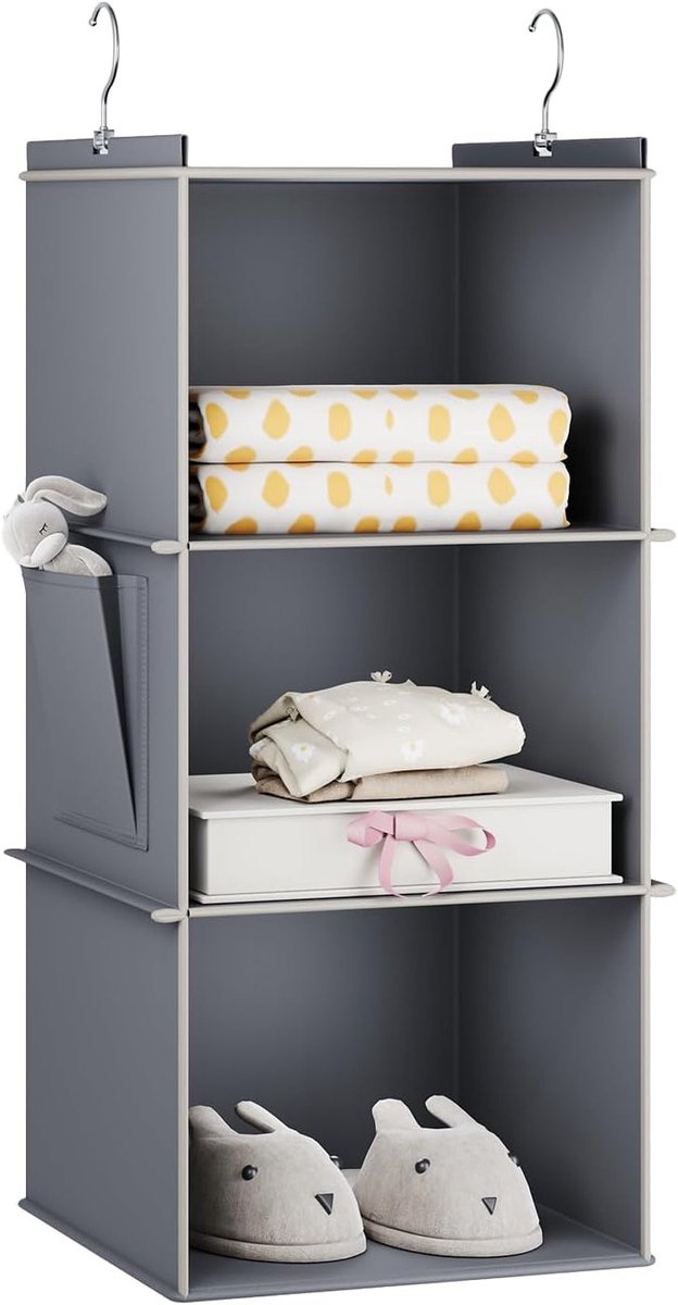 Hanging Storage met 3 Planken voor Kleding, Vouwbare Hangende Planken met Zijvakken, Ideaal voor Kledingorganizer en Opbergruimte in de Kledingkast