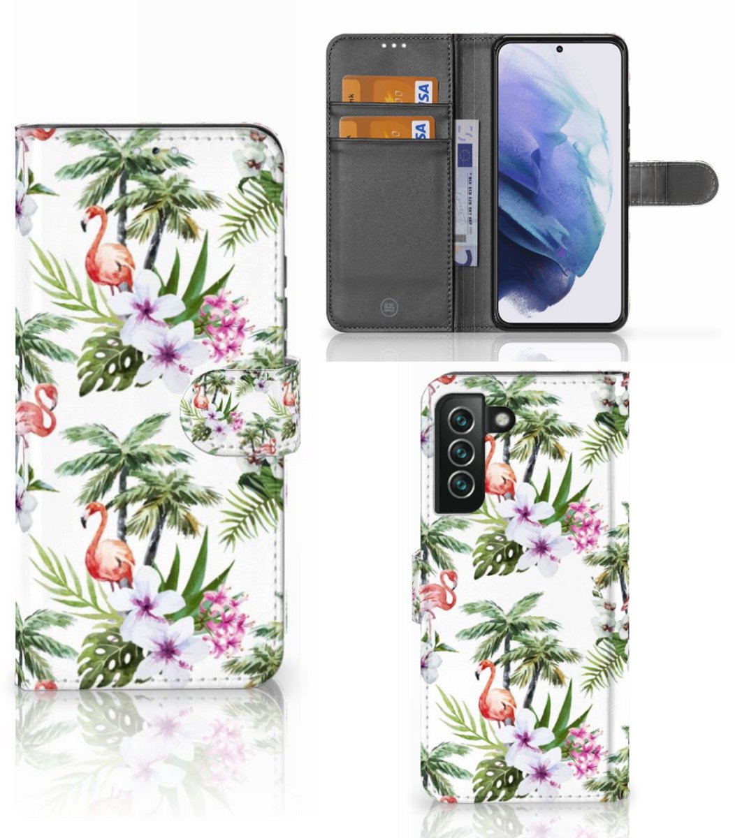 Samsung Galaxy S22 Plus Telefoonhoesje met Pasjes Flamingo Palms