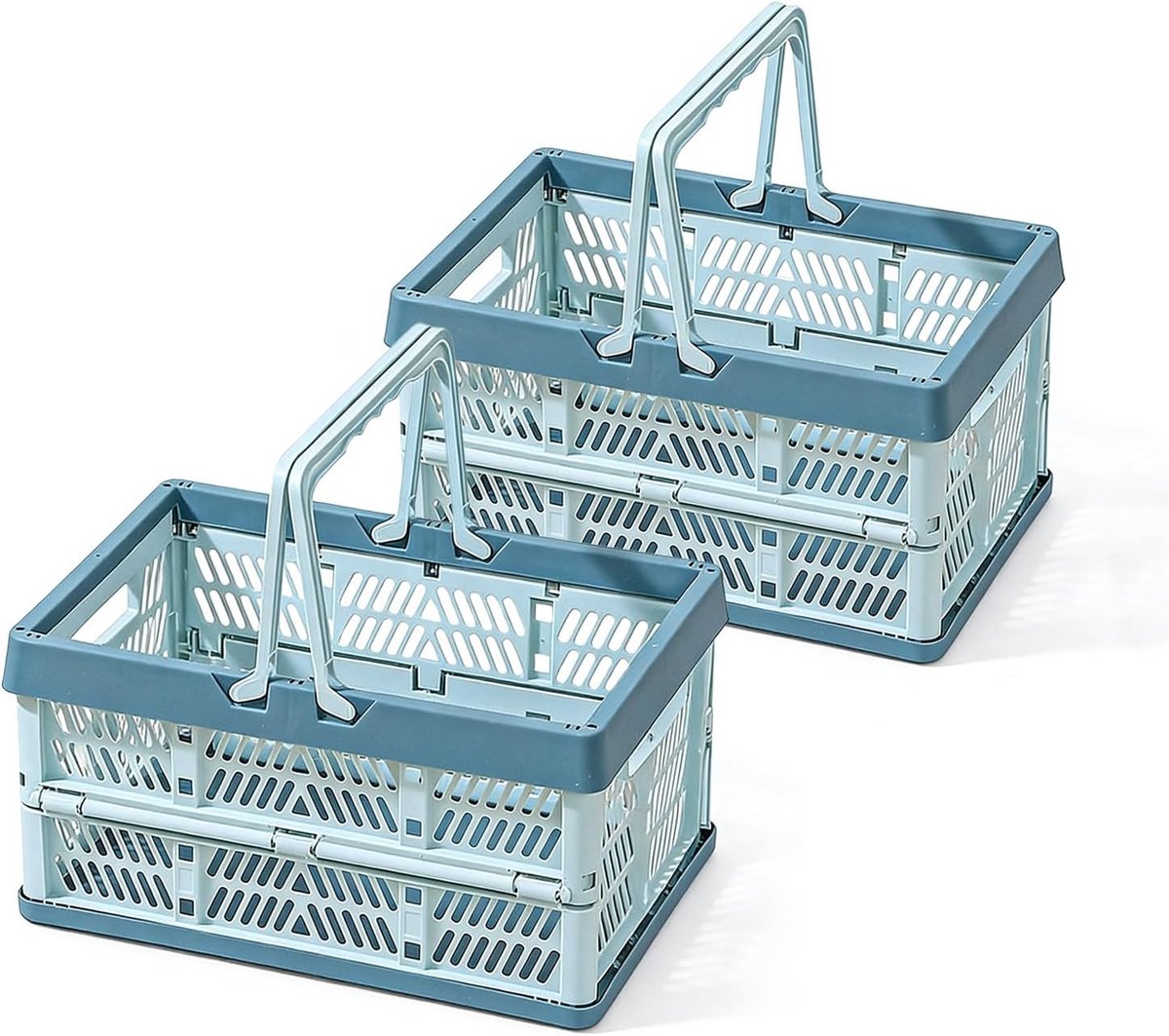 Picknickmand met Handvat - Set van 2 Klapbox - Picknick Mandje - Boodschappenmand - Fruitmand - Winkelmand - Kunststof - Blauw - 10L - van Imperatoris