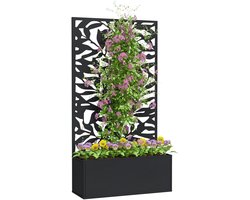 Killogood Plantenbak met latwerk rechthoekige grote bloembak metalen privacy paneel 61 x 23 x 113 cm zwart