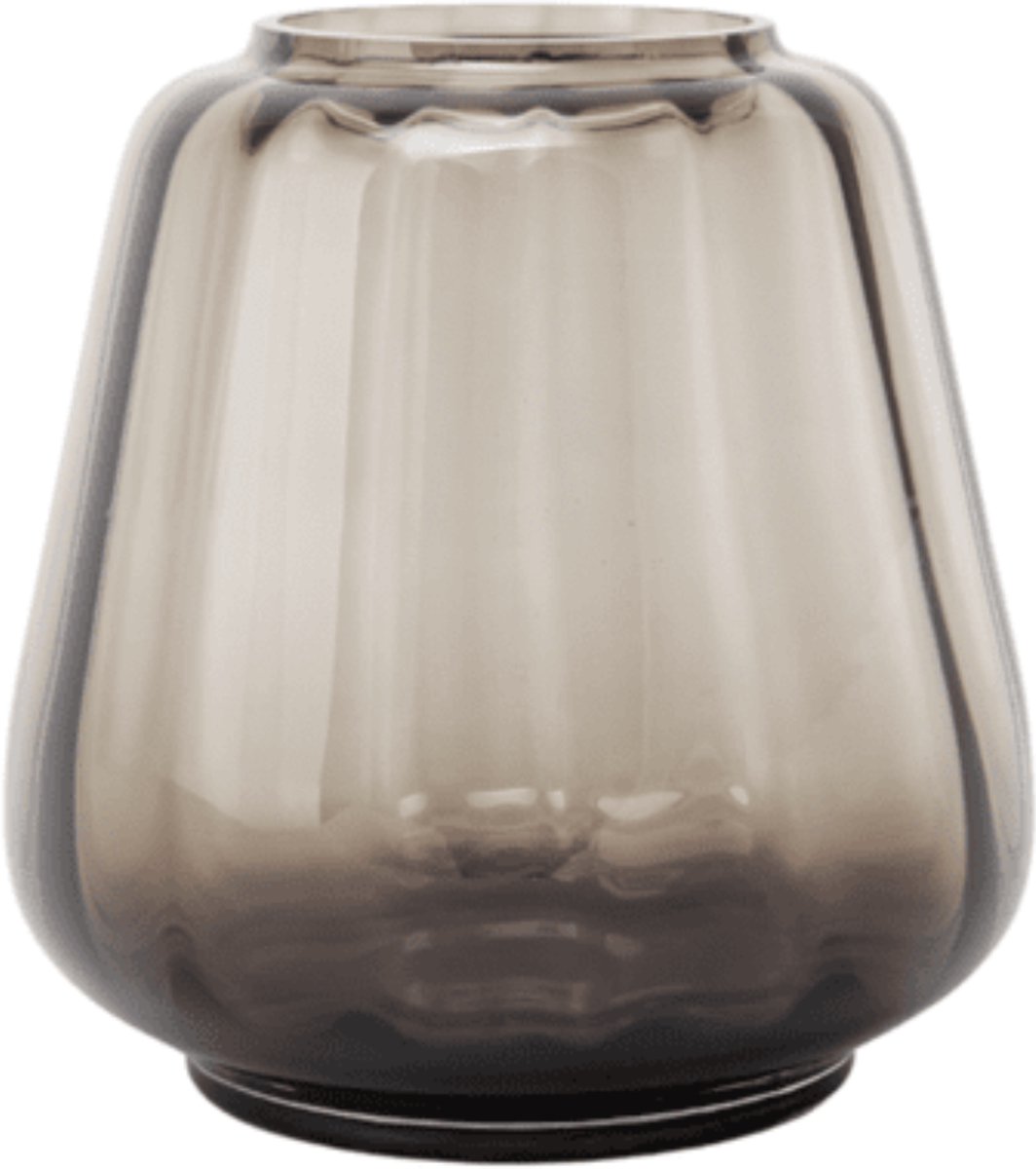 XLBoom Kuro Wave Small Smokey – Mondgeblazen glazen vaas Ø 22,5 cm × H 19,5 cm – Kleur Smokey – Design woonaccessoire Grijs