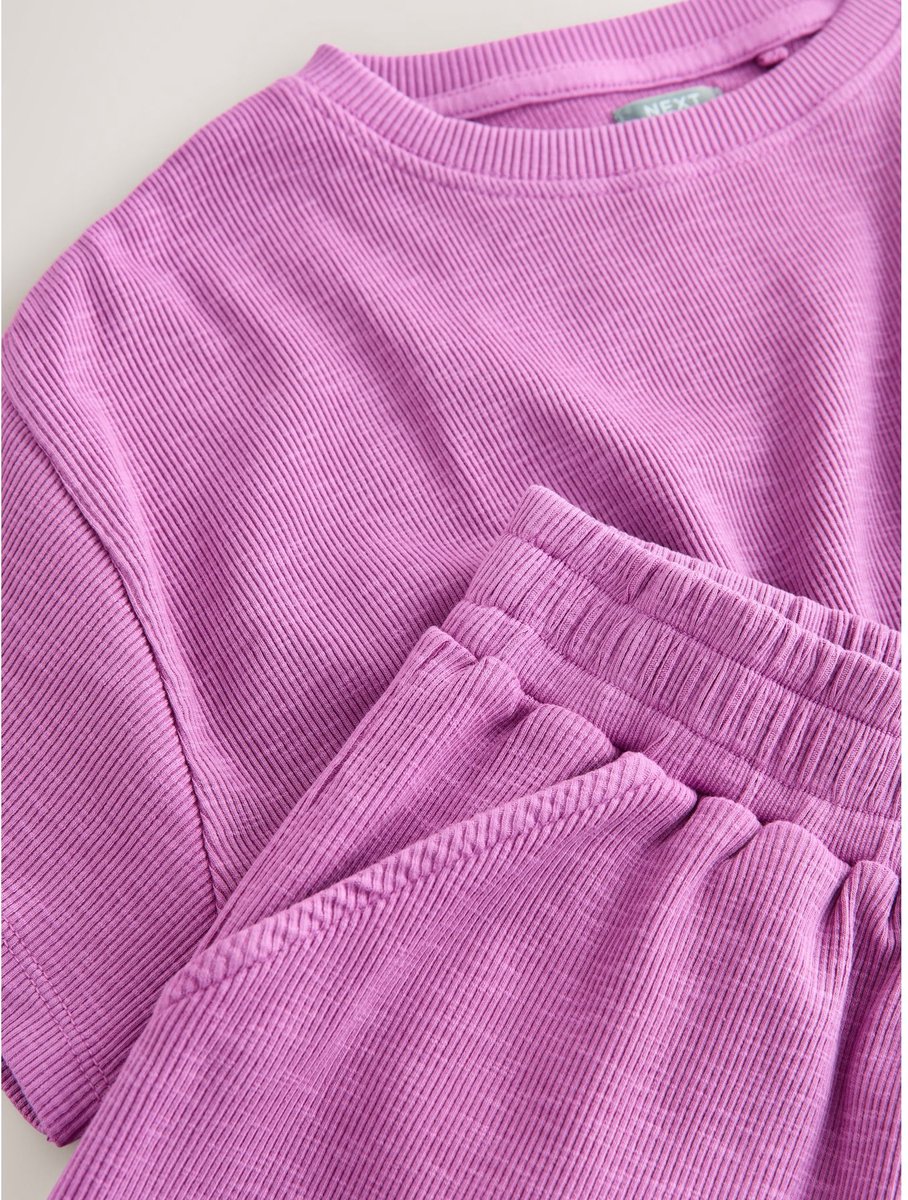 Next - Meisjes - Geribbelde shortset met wassing - Paars