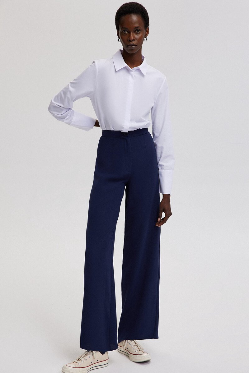 Touché Privé - Crepe broek met wijde pijpen - Marine - Dames