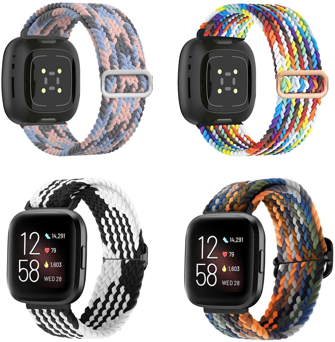 Allecto - Stuks Elastische Nylon Armbanden voor Fitbit Versa 4/3/Sense 2 - Stijlvolle Sportieve Vervangbanden