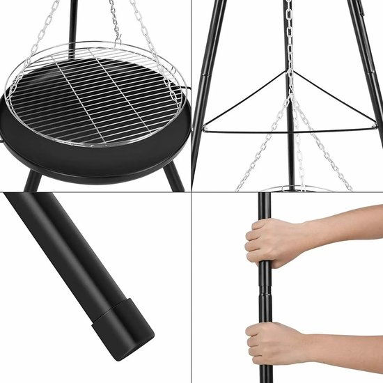 Rolu Barbecue - Vuurschaal BBQ - 94 × 94 × 149,5 CM - Grill Set - Grilloppervlak Ø52 CM - Driepoot Constructie - Dutch Oven van Merkloos — afbeelding 4