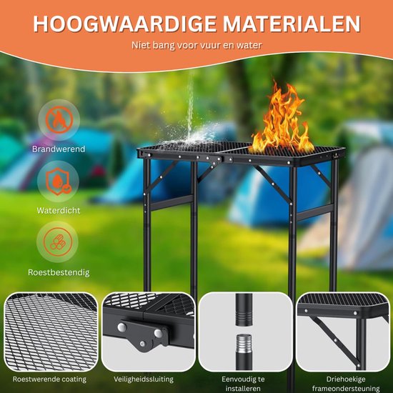 HEZIVO® BBQ Bijzettafel - Barbecue Tafel - Dienbladtafel - Grillwagen Opvouwbaar - Hoogte Verstelbaar - 60 x 40 x 75 cm van Hezivo — afbeelding 3