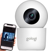 Gologi Beveiligingscamera Binnen - Smart Indoor Camera - Draadloze verbinding (WIFI) - 180° Draaibaar - Nightvision - Bewegingssensor - Blaf en Huil Detectie - Babyfoon - Huisdiercamera met App - Wit