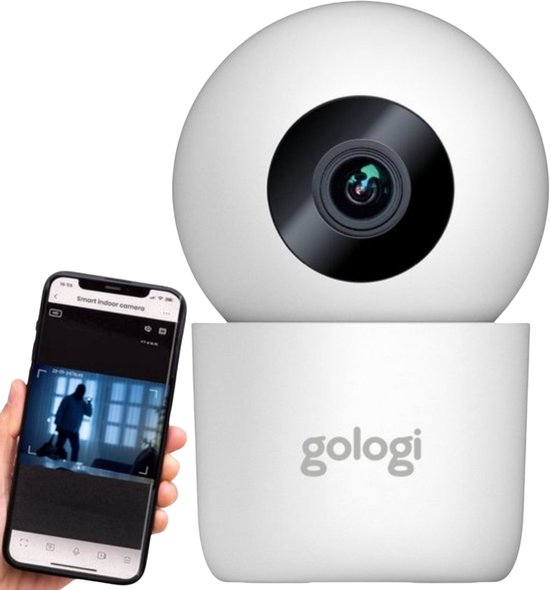 Product: Gologi Beveiligingscamera Binnen - Smart Indoor Camera - Draadloze verbinding (WIFI) - 180° Draaibaar - Nightvision - Bewegingssensor - Blaf en Huil Detectie - Babyfoon - Huisdiercamera met App - Wit, van het merk 