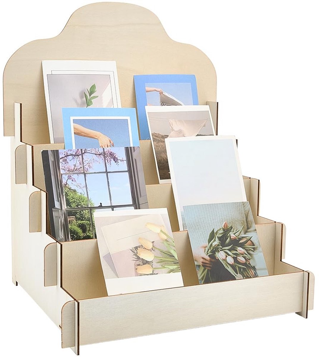 Craspire Houten Kaartenstandaard - 4 Niveaus voor Wenskaarten en Postkaarten - Beige Organiser