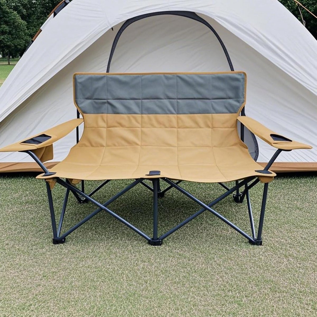 Dubbele Camping Loungestoel Opvouwbaar & Draagbaar – Ademend Comfort Tuinstoel voor 2 Personen 75 x 14 x 75 cm – Casa Dorada