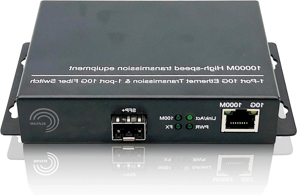 Glasvezel Converter - Ethernet Switch - Netwerk Uitbreiden - 10 GB SFP+ en RJ45 - 2 Poorten - Zwart