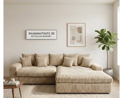Hoekbank Jmb- Beige- ultra dikke ribstof- Lounge Rechts- hoeksalon beige rechts