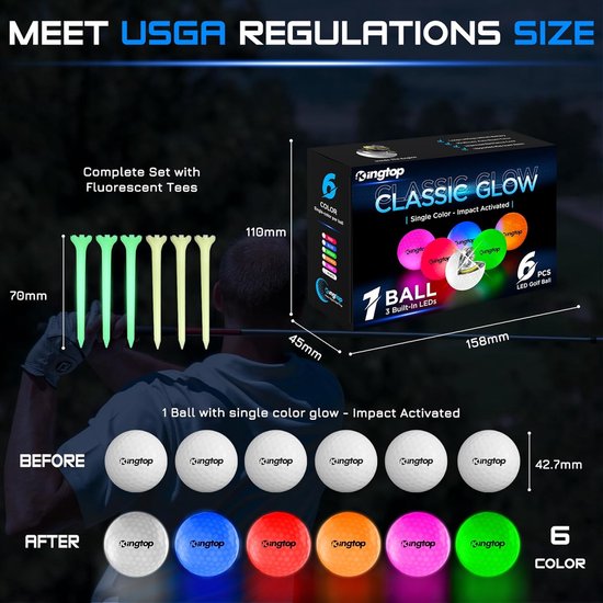 Glow in the Dark Golfballen - LED Golfballen - Nachtgolf Spelen - 10-Minuten Reset Timer - 6 Stuks - Klassiek Gloed — afbeelding 2