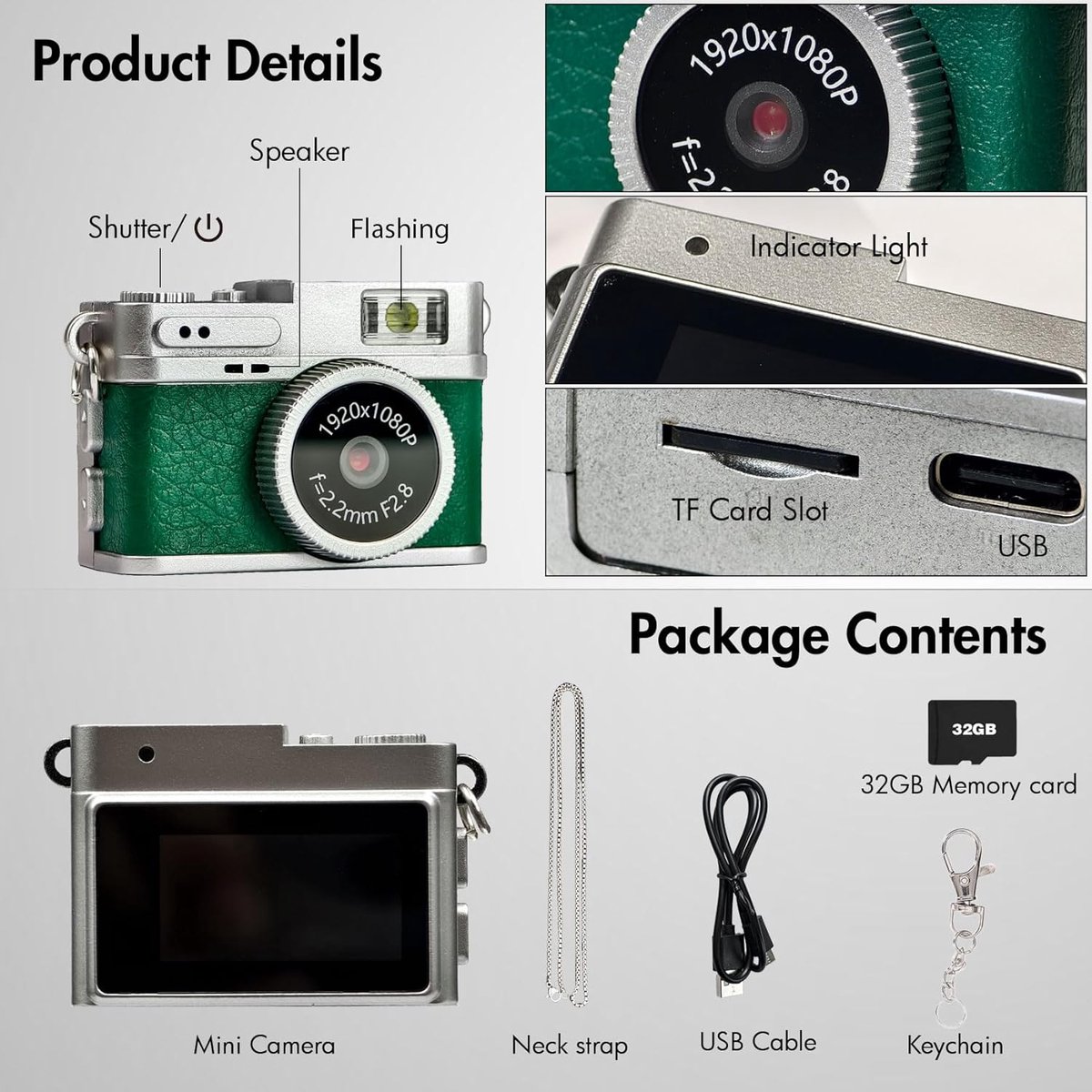 pinnacle living Digitale Camera - 1080P Mini Digitale Camera - Inclusief 32GB Kaart thumbnail 4