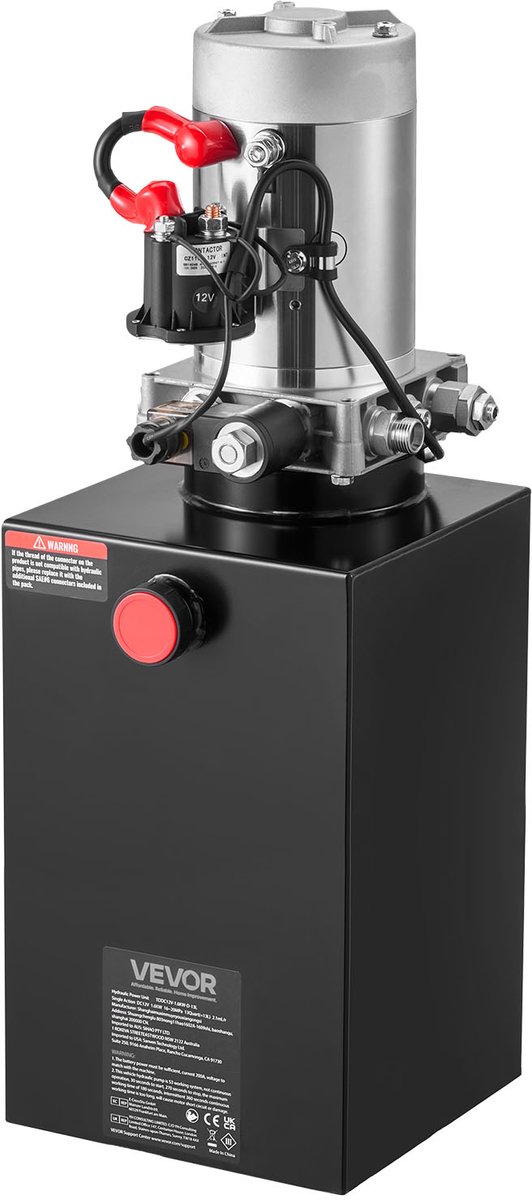 VEVOR 10 Qt Hydraulische Krachtbron, Enkelwerkende Kipperaanhangerpomp, Maximale Openingsdruk 22 Mpa en Debiet 3,4 L/Min, 12 V DC Hydraulische Pomp met Metalen Reservoir voor Kipperaanhangers, Zwart van Merkloos — afbeelding 2