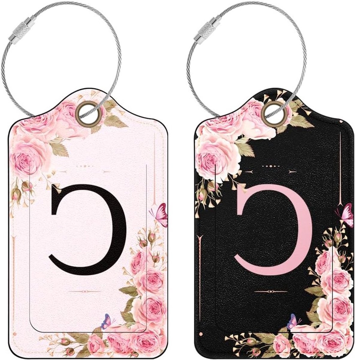 Persoonlijke Luggage Tags met Initialen - 2 Stuks PU Leren Reislabels voor Vrouwen en Meisjes, Ideaal voor Vakantie en Reizen
