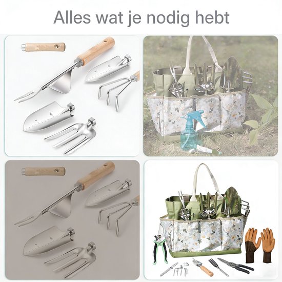Gloovon® Tuingereedschap Set 9-delig - RVS Handgereedschap - Ergonomische Houten Handgrepen & Snoeischaar - Met Opbergtas van Merkloos	 — afbeelding 4