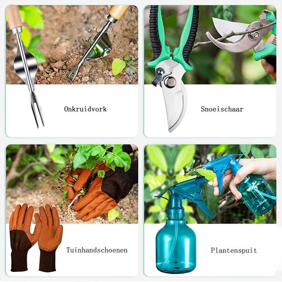 Gloovon® Tuingereedschap Set 9-delig - RVS Handgereedschap - Ergonomische Houten Handgrepen & Snoeischaar - Met Opbergtas van Merkloos	 — afbeelding 5