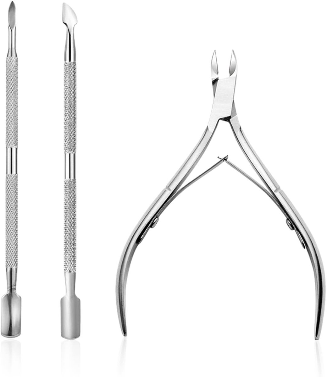 Professionele set van 3 tools voor het verwijderen van de hoornlaag en eelt, roestvrijstalen manicure-accessoires voor perfect verzorgde nagels