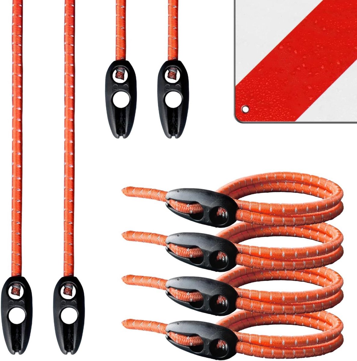 Set Spankabels - Rubberen Spanners Bevestiging - Waarschuwingsborden Bevestigen - Verstelbare Lengte - 50 cm - Signaalrood