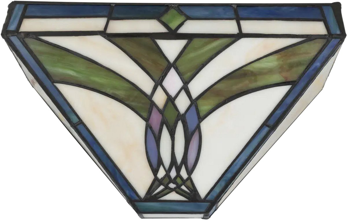 Tiffany wandlamp Art Deco - Crème-blauw-groen - B 25 cm - Glas in lood - Warm licht - Muurlamp - Geometrisch | RORUVERA
