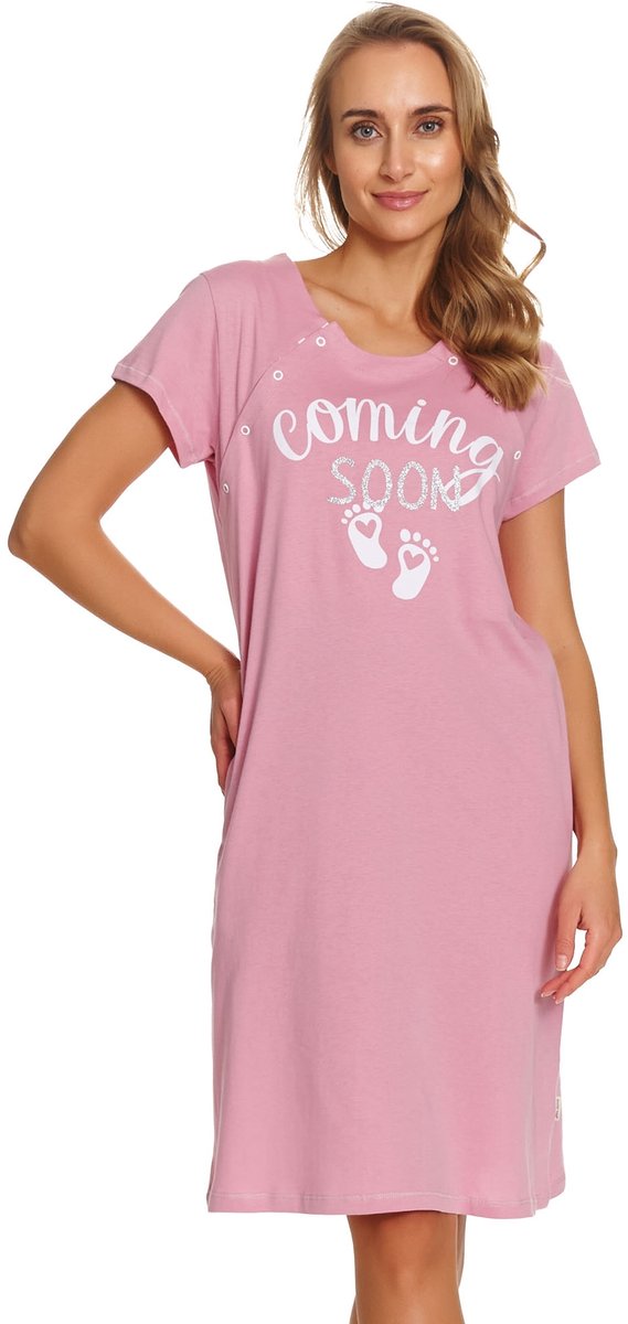 Doctor Nap Katoenen Nachthemd Borstvoeding Zwangerschap TCB.7459 Blush Rose 44 / Roze
