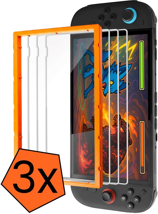 Protection d'écran - Compatible avec Nintendo Switch Nintendo Switch 2 - Protection d'écran avec cadre en Tempered Glass - Lot de 3