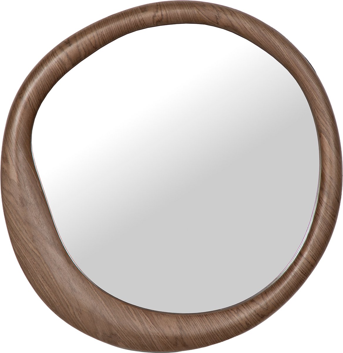 Atmooz Vivio Spiegel – 78 x 80 cm – Licht Walnoot – Organische Ronde Vorm – Eikenfineer Houten Rand – Decoratieve Wandspiegel – Design Spiegel voor Hal of Badkamer – Modern Organisch – Warm Houtlook – Asymmetrisch – Wanddecoratie
