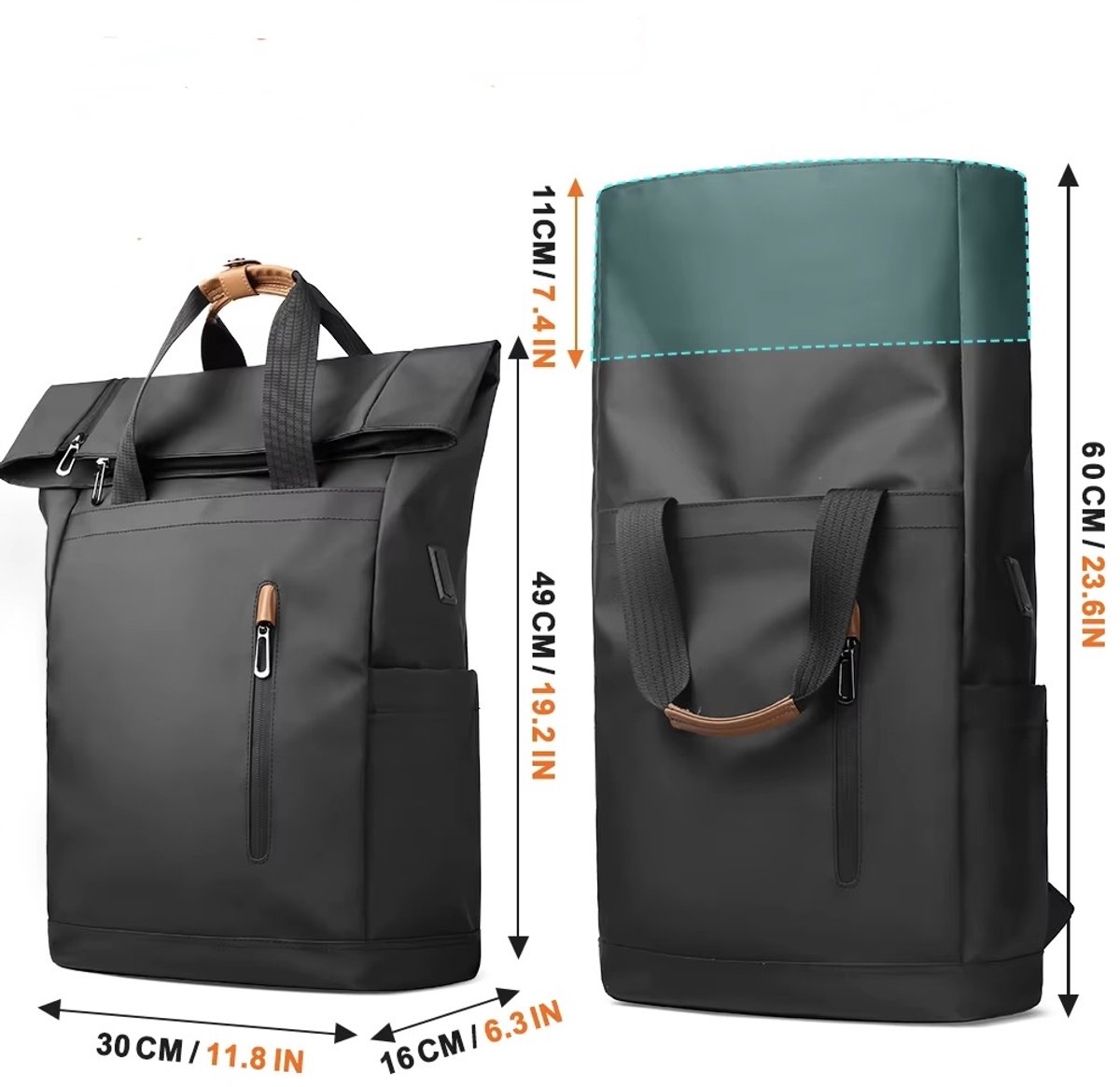 Rolltop Rugzak - Laptop 15.6 inch - Waterdicht - Rolltop - Zakelijk - Travel