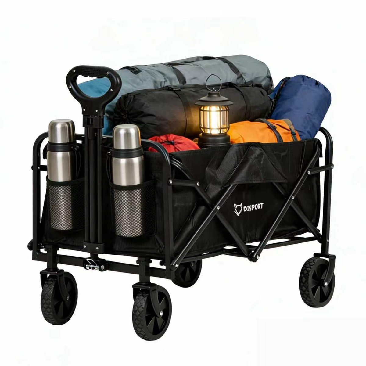 FOXSPORT Bolderkar opvouwbaar - Camping trolley - Wagen Draagbare - Outdoor aanhangwagen - Grote Capaciteit - Picknick en Bbq - Bolderwagen met Duwstang - Wagen Strandkar - handkar op wieltjes - Tot 75kg Draagvermogen - Zwart