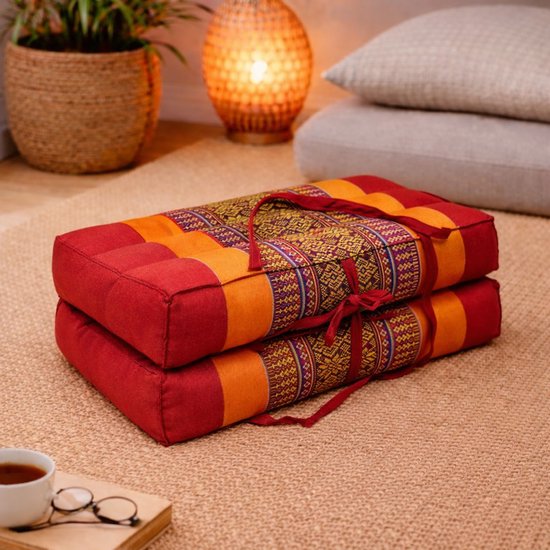 Meditatiekussen - Yoga kussen - Zitkussen - Opvouwbare Vloerkussen - Draagbaar kussen - Oranje/rood (40x40x7cm) van Sens Design — afbeelding 4