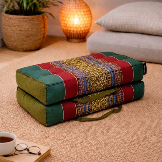Meditatiekussen - Yoga kussen - Zitkussen - Opvouwbare Vloerkussen - Draagbaar kussen - groen/rood (40x40x7cm) van Sens Design — afbeelding 5