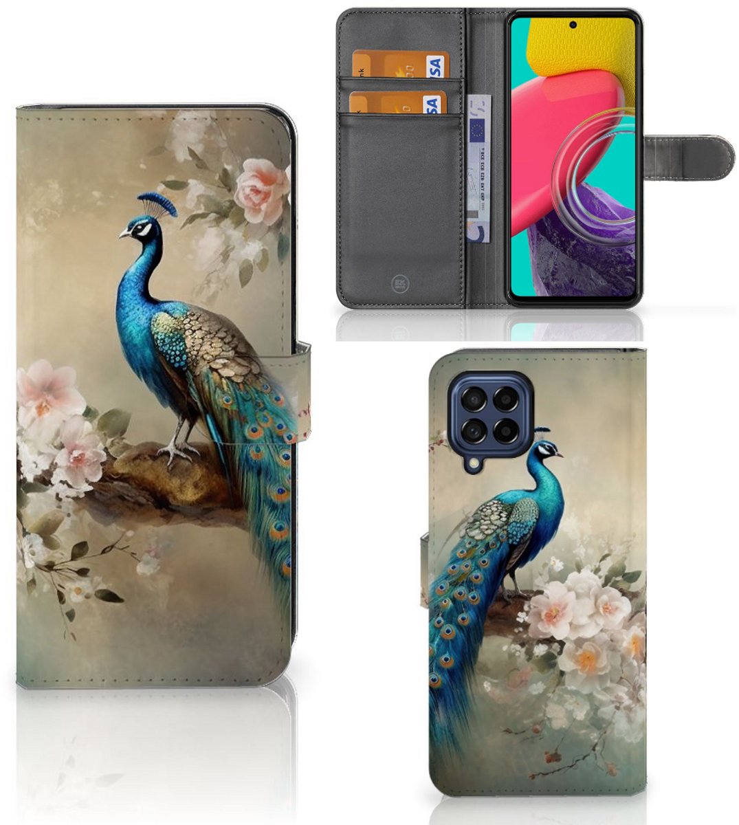 Telefoonhoesje met Pasjes voor Samsung Galaxy M53 Vintage Pauwen