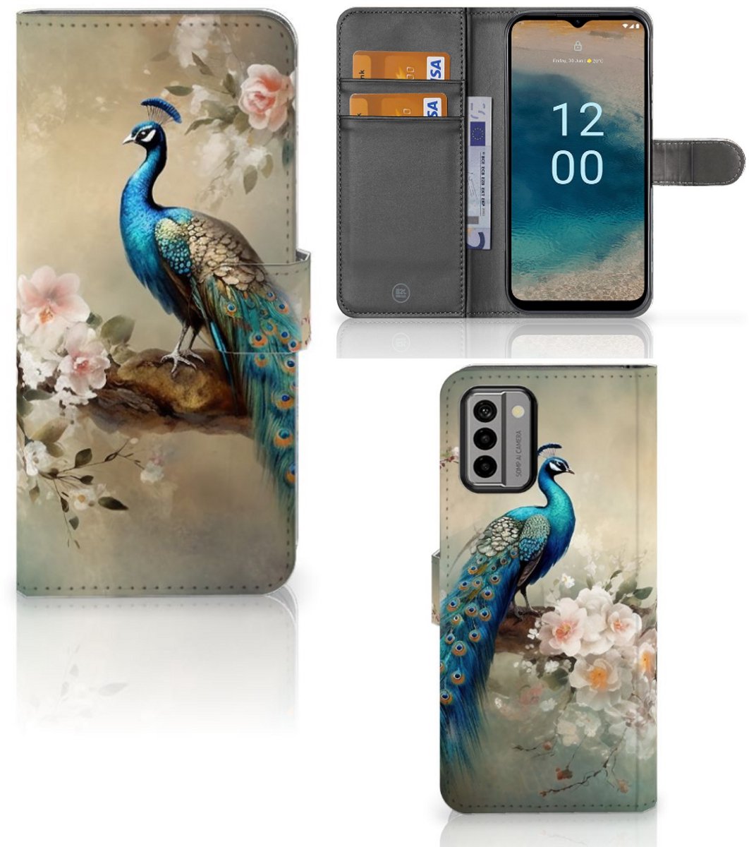 Telefoonhoesje met Pasjes voor Nokia G22 Vintage Pauwen