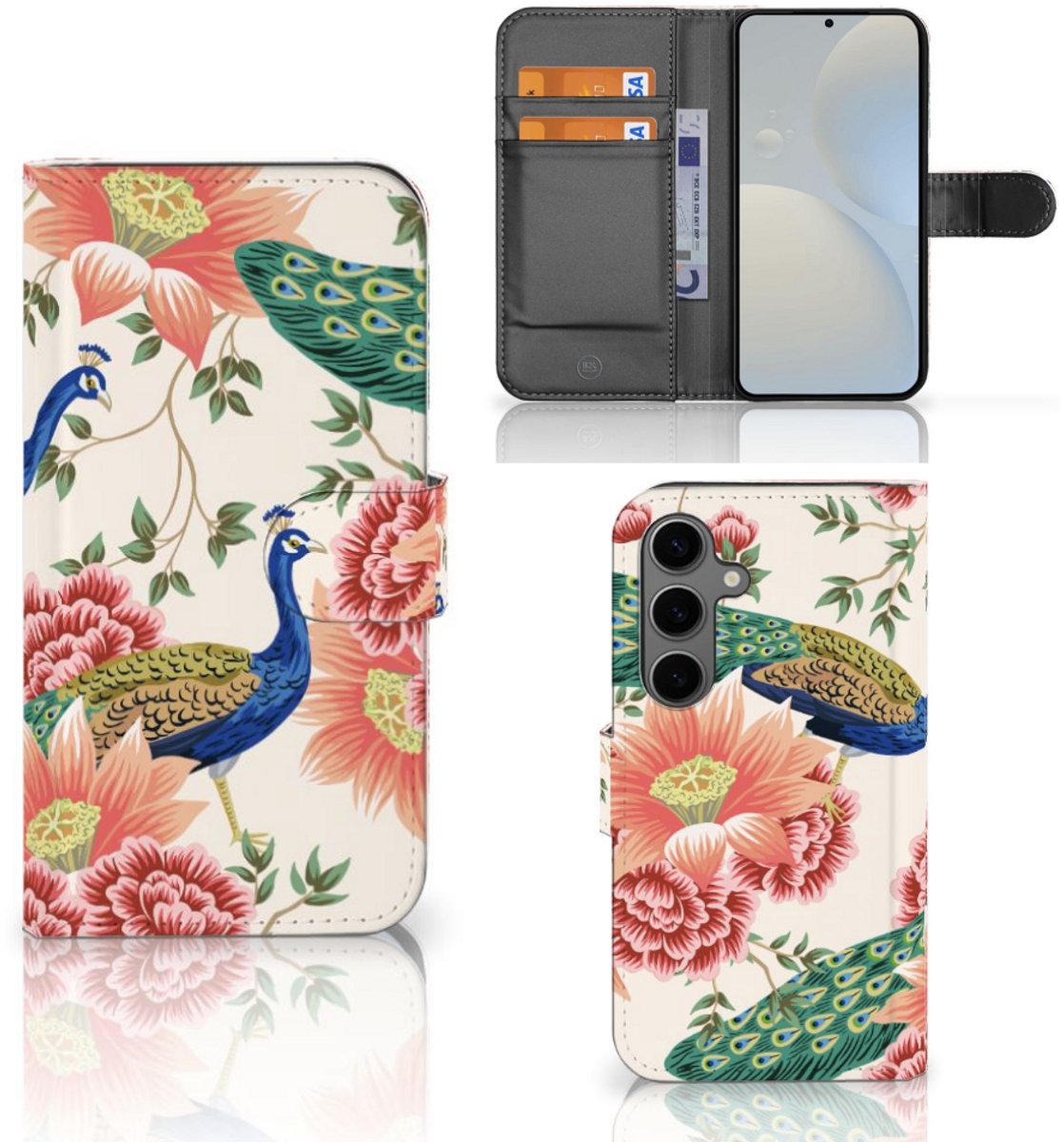Telefoonhoesje met Pasjes voor Samsung Galaxy S25 Pink Peacock