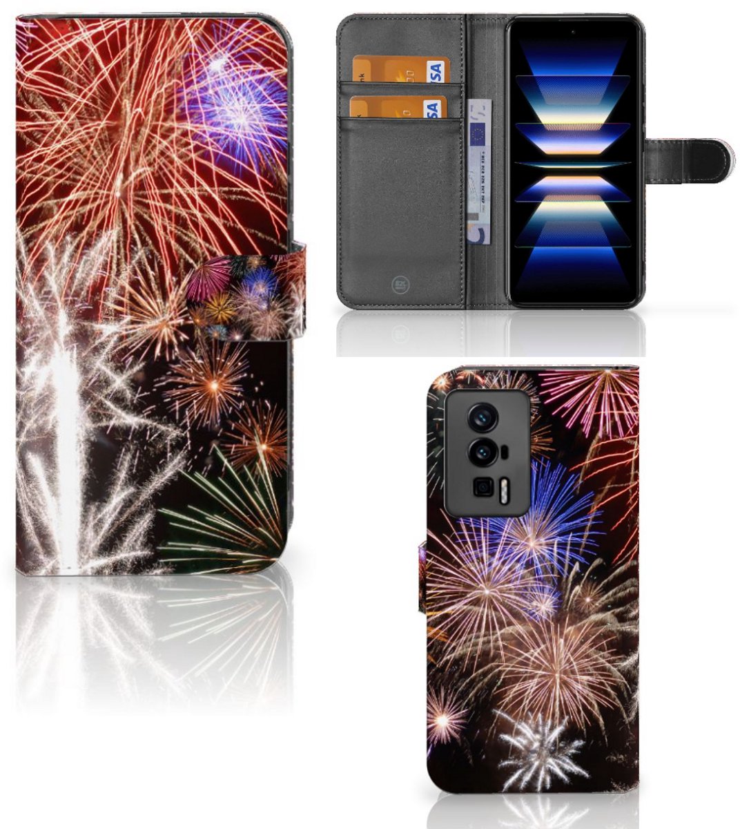 Xiaomi Poco F5 Pro Wallet Case met Pasjes Vuurwerk