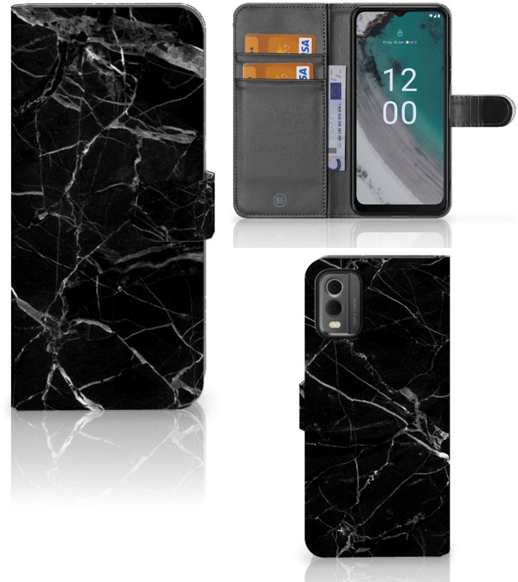 Nokia C32 Bookcase Marmer Zwart - Origineel Cadeau Vader