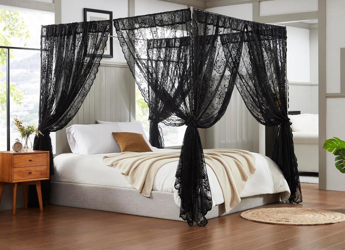Kanten Hemelbed Gordijnen - Luifel Gordijnen - Slaapkamer Decoratie - 8-Delige Set - 122 x